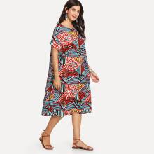 Shein Geometrical Print Batwing Sleeve Dress