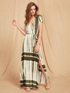 Shein Tie Dye Stripe Slit Surplice Wrap Dress