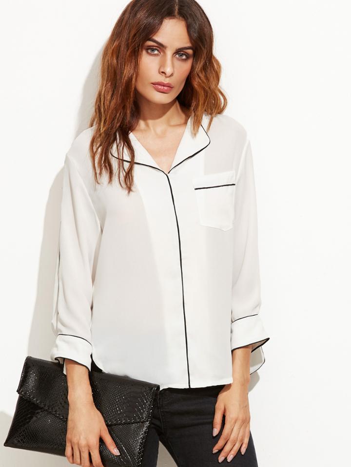 Shein Contrast Trim Curved Hem High Low Blouse