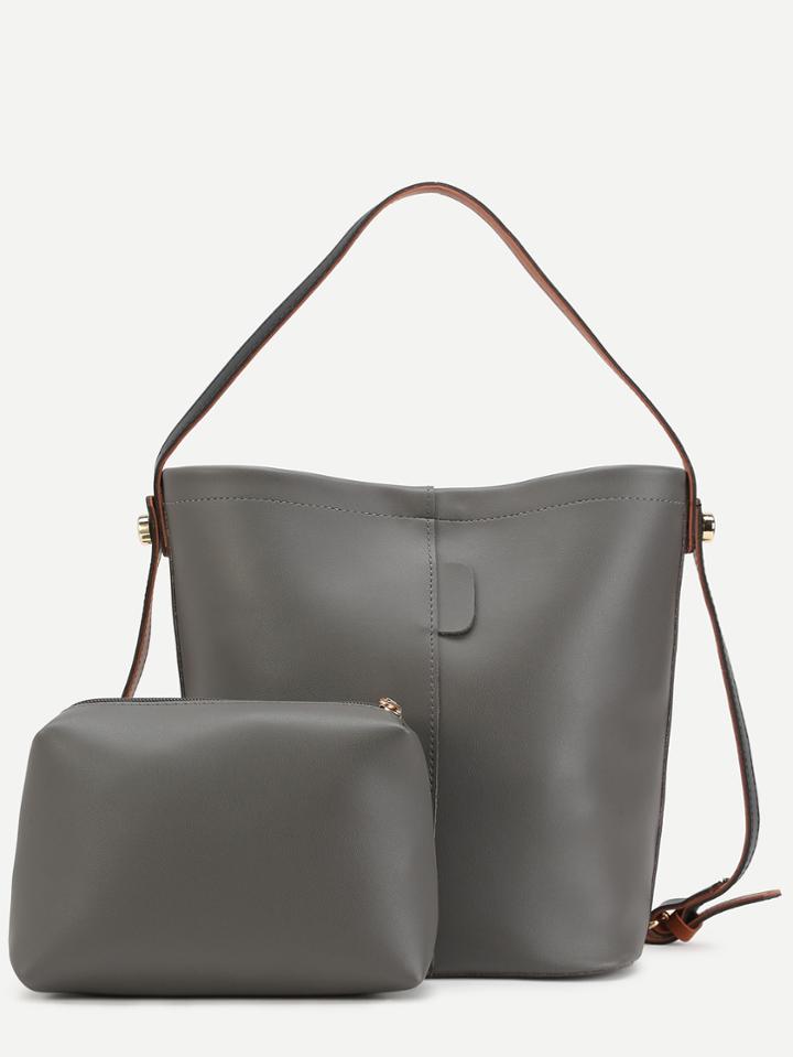 Shein Grey Faux Leather Convertible Shoulder Bag Set