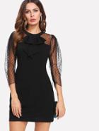Shein Dot Mesh Shoulder Ruffle Accent Dress