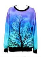 Rosewe Casual Round Neck Long Sleeve Tree Print Tees