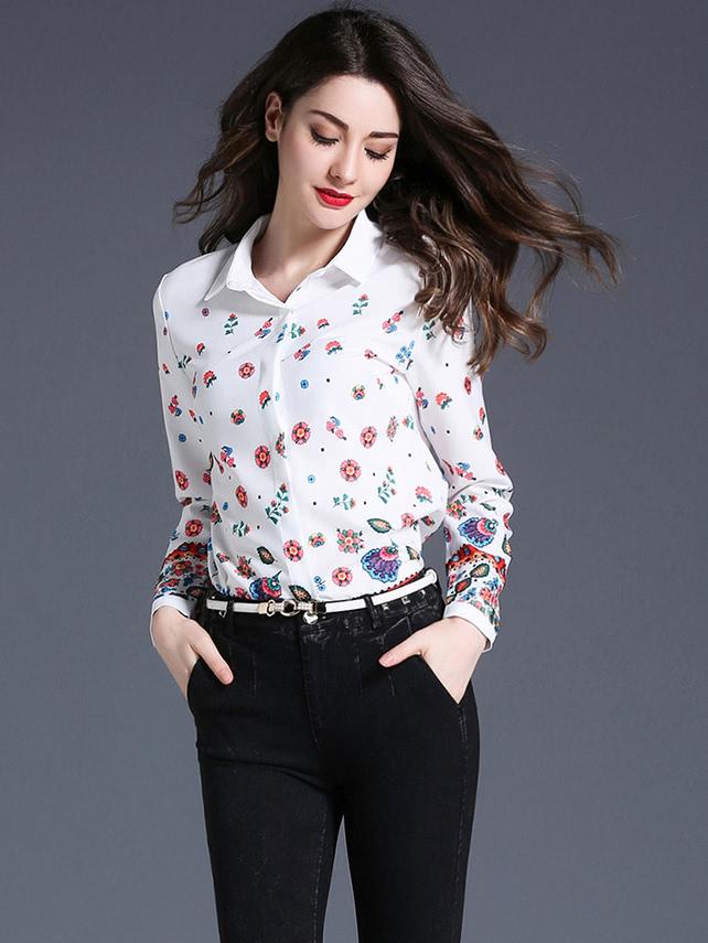 Shein Calico Print Curved Hem Shirt