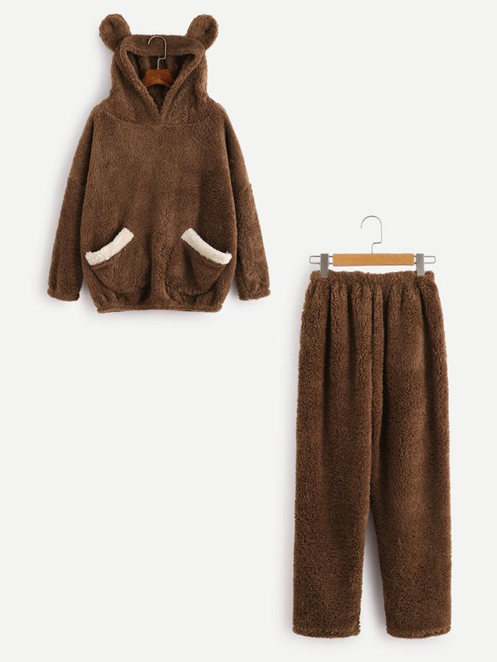 Shein Bear Pullover Long Pajama Set