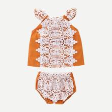 Shein Girls Contrast Lace Top With Shorts