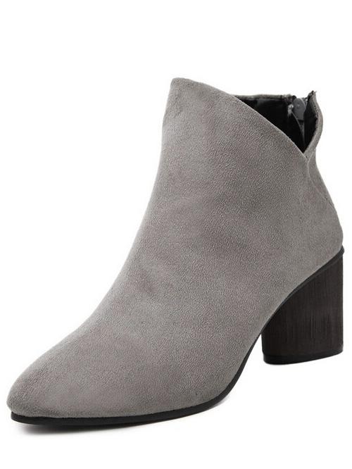 Shein Grey Pointy Cutout Zipper Back Chunky Boots