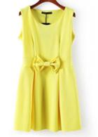 Rosewe Catching Bow Decorated Sleeveless Yellow A Line Dress
