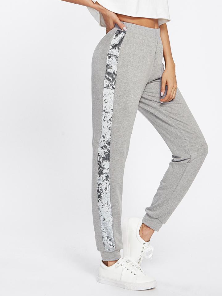 Shein Velvet Panel Side Heather Knit Sweatpants