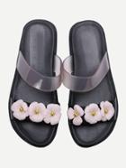 Shein Black Flower Design Slip On Sandals
