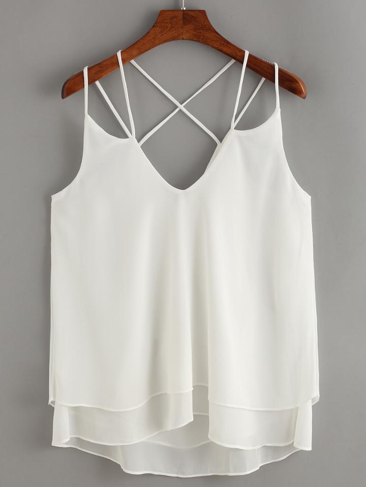 Shein Crisscross Layered Chiffon Cami Dress - White