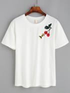 Shein White Cherry Bee Patch T-shirt