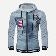 Shein Men Flag Print Hooded Jacket