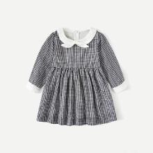 Shein Girls Contrast Trim Gingham Dress