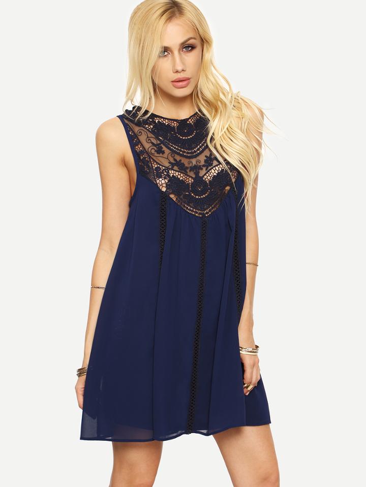 Shein Navy Sleeveless Chiffon Shift Dress