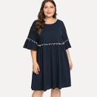 Shein Plus Pompom Accent Flounce Sleeve Smock Dress