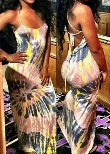 Rosewe Hollow Back Sleeveless Printed Maxi Dress