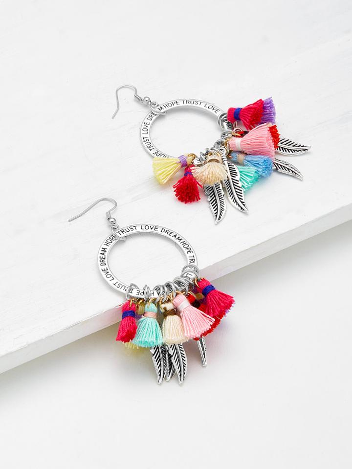 Shein Feather & Tassel Design Charm Earrings