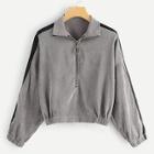 Shein Tape Detail Quarter Zip Corduroy Sweatshirt