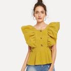 Shein Ruffle Trim Single Breasted Knot Side Blouse