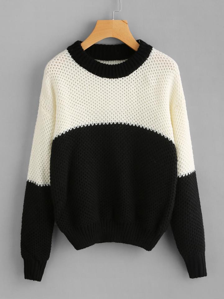 Shein Two Tone Drop Shoulder Chunky Knit Sweater