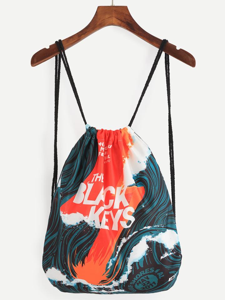 Shein Green Wave Print Drawstring Backpack