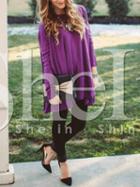 Shein Purple Long Sleeve Asymmetric T-shirt
