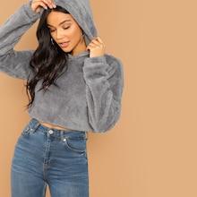 Shein Drop Shoulder Crop Teddy Hoodie