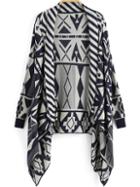 Shein Navy Geometric Print Knit Cardigan