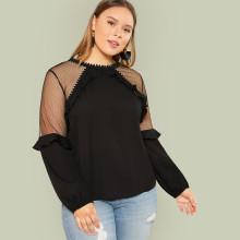 Shein Plus Dot Mesh Insert Lace Detail Top