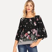 Shein 3/4 Sleeve Botanical Top
