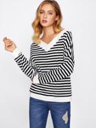 Shein Double V Drop Shoulder Contrast Stripe Ringer Sweatshirt