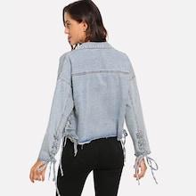 Shein Lace Up Frayed Hem Jacket