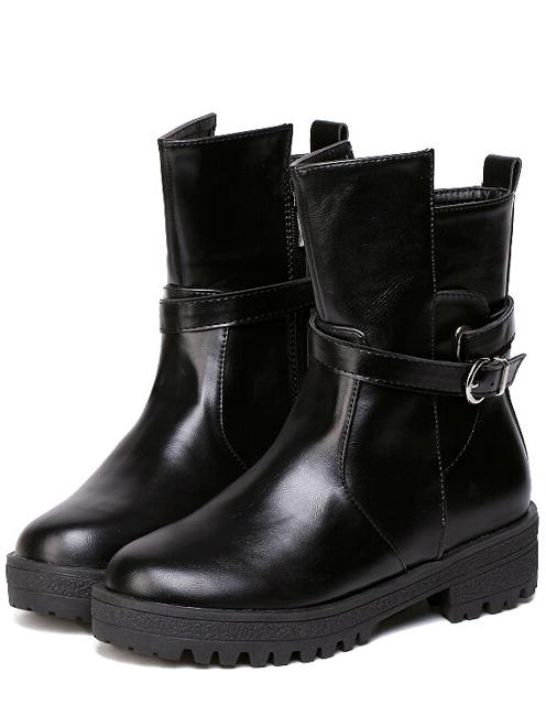 Shein Black Buckle Strap Round Toe Boots