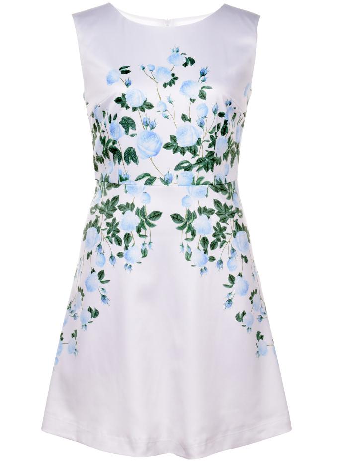 Shein White Crew Neck Flowers Print A-line Dress