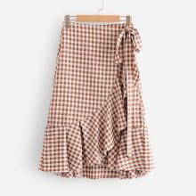 Shein Ruffle Trim Gingham Overlap Skirt