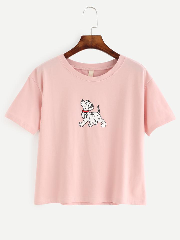 Shein Pink Dog Print T-shirt