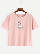 Shein Pink Dog Print T-shirt
