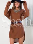 Shein Brown Long Sleeve High Low Dress