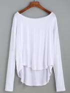 Shein White Drop Shoulder High Low T-shirt