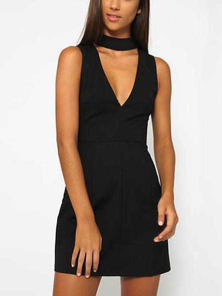 Shein Black Halter V Neck Slim Dress