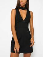 Shein Black Halter V Neck Slim Dress