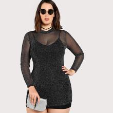 Shein Plus Mock Neck Glitter Mesh 2 In 1 Dress