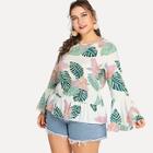 Shein Plus Flounce Sleeve Floral Print Tee