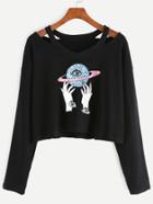 Shein Cut Out V Neckline Graphic Print Tee
