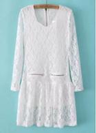 Rosewe Enchanting V Neck Long Sleeve Mini Dress White