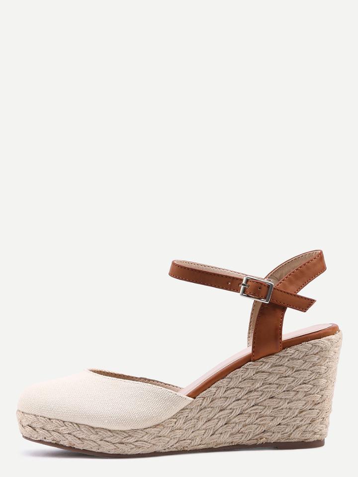 Shein Round Toe Ankle Strap Wedge Sandals - White