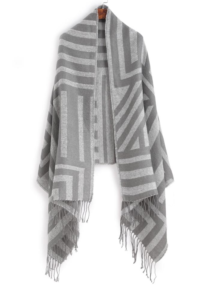 Shein Grey Stripe Fringe Edge Shawl Scarf