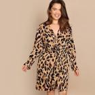 Shein Plus Twist Front Surplice Wrap Leopard Dress