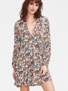 Shein Multicolor Floral Print V Neck Crochet Insert Dress