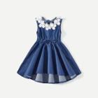 Shein Girls Contrast Lace Knot Back Dip Hem Denim Dress